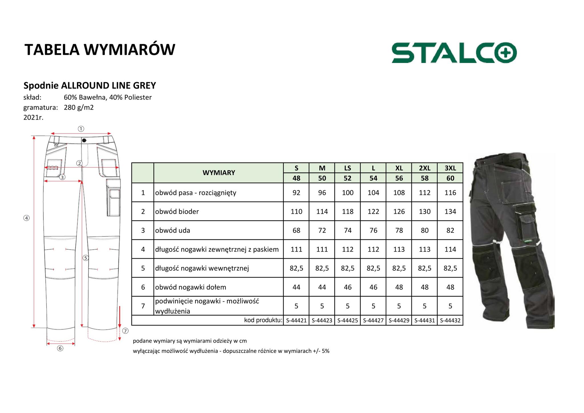 Spodnie robocze ALLROUND LINE Szare Rozm. LS Stalco S-44425 - obrazek 3