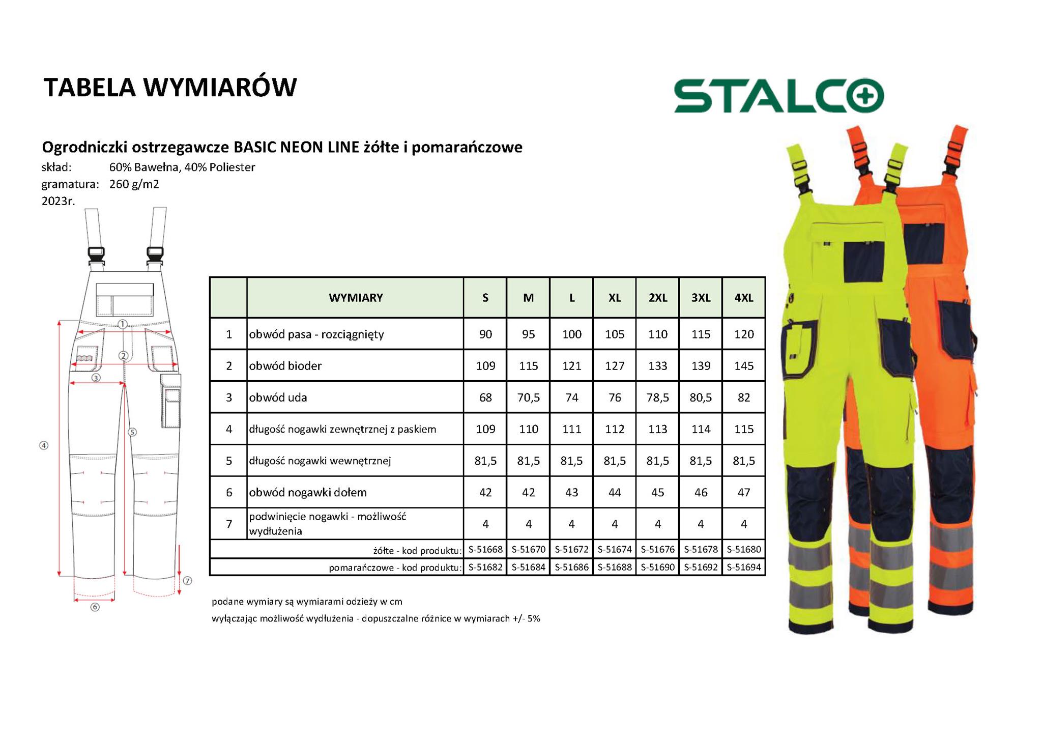 Spodnie ogrodniczki ostrzegawcze BASIC NEON LINE Żółte Rozm. XL Stalco S-51674 - obrazek 2