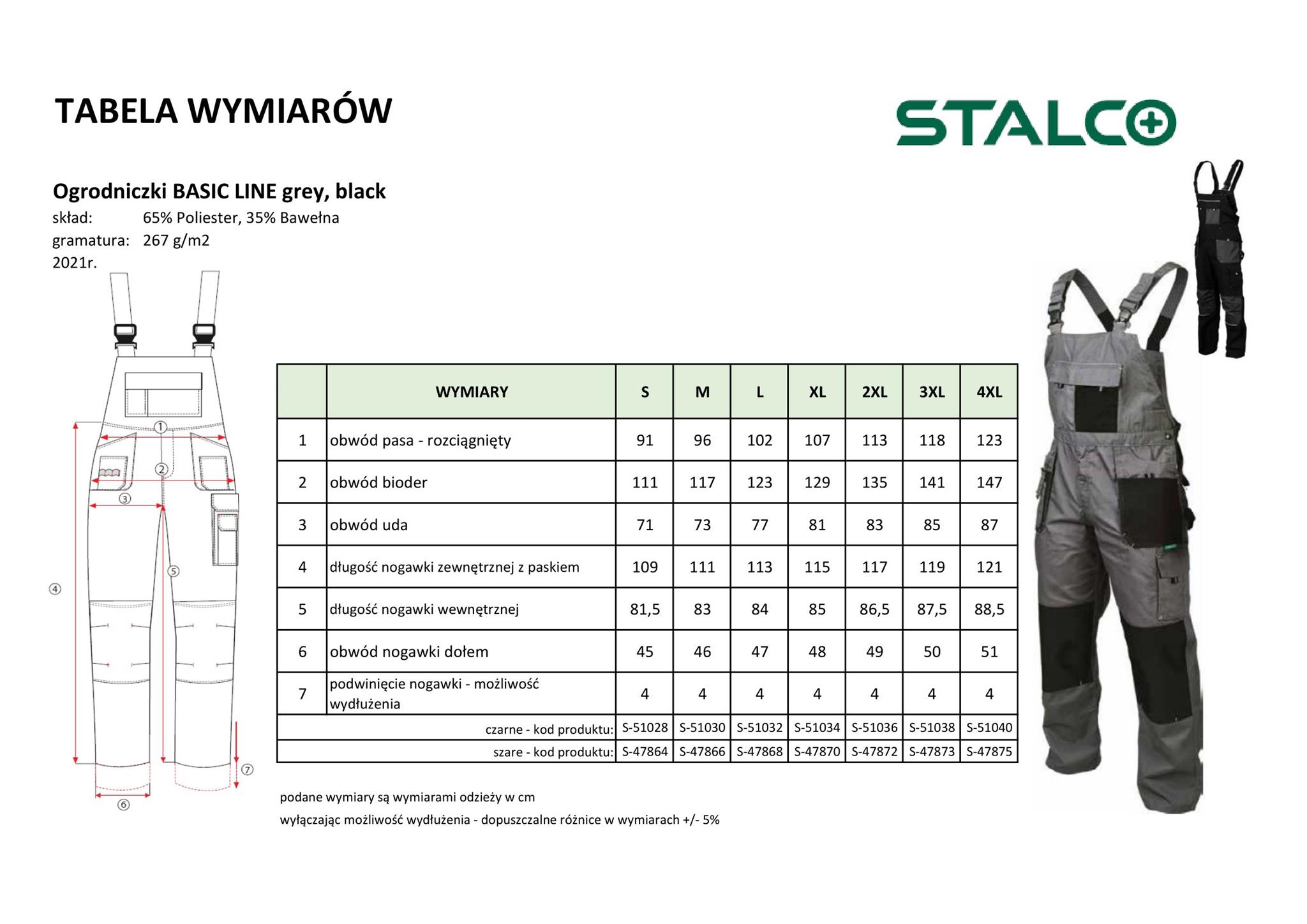 Spodnie Ogrodniczki BASIC LINE Szare Rozm. S Stalco S-47864 - obrazek 3