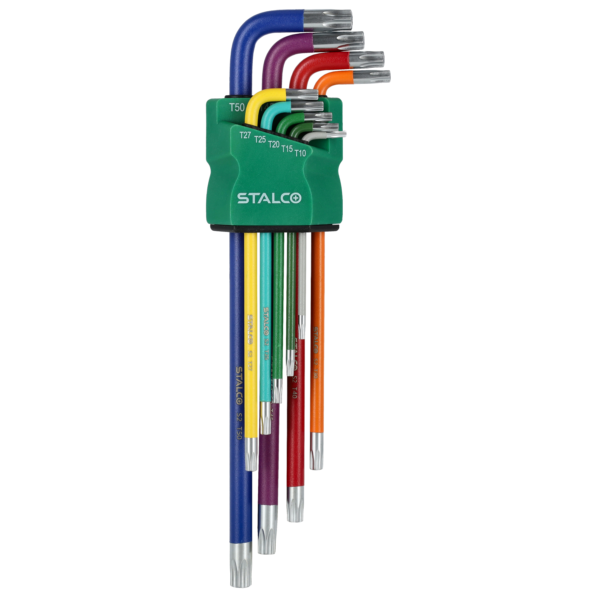 Klucze TORX extra długie z otworem, kolor T10,15,20,25,27,30,40,45,50 S2 STALCO S-46386 - obrazek 4
